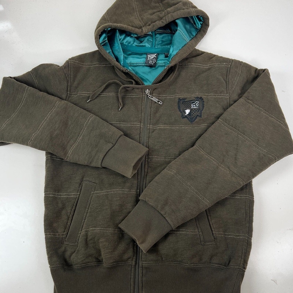 Fox Jacket Men Olive Green Hoodie Lined Pockets Polyester‎ Full Zip M